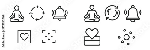Icons representing mindfulness practices and emotional well-being techniques in a clean layout for wellness applications