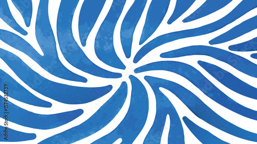 Blue watercolor vortex pattern with curved shapes on a white background creating a spiral effect