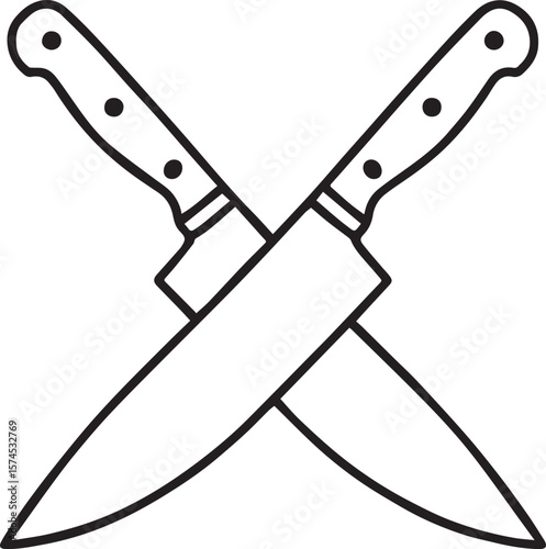 Butcher crossed knives line art vector 