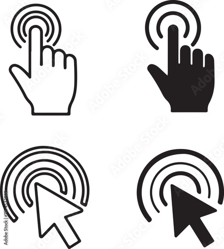 Hand cursor icon for wireless internet connection symbol