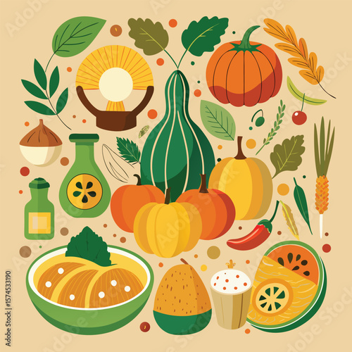 Seamless pattern featuring autumn pumpkins and leaves, perfect for Thanksgiving or Halloween designs