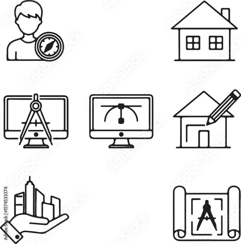 Real estate icon set vector illustration: a collection of house, building, and business symbols designed for law, energy, and industry concepts