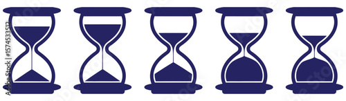 hourglass vector. time, hour, minute, second, symbol.Hourglass vector icons set. Running hourglass. Old timer. Vector black silhouette.