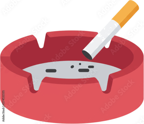 Red Ashtray with Extinguished Cigarette Smoking Cessation Concept