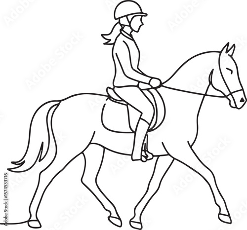 Woman Riding Horse Equestrian Minimalist Line Drawing
