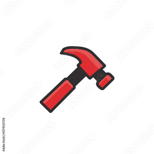 Red hammer strikes powerfully construction concept isolated