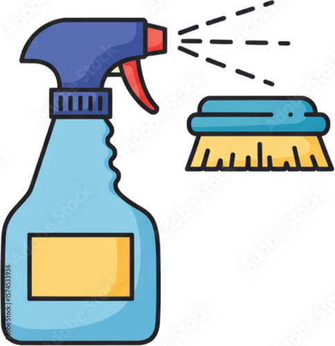 Cleaning Supplies Spray Bottle and Scrub Brush for Sparkling Cleanliness