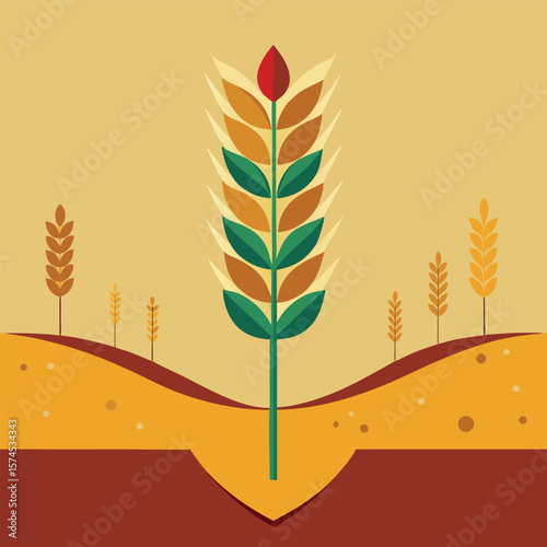 Golden wheat field vector illustration: a natural design of cereal crops for harvest season