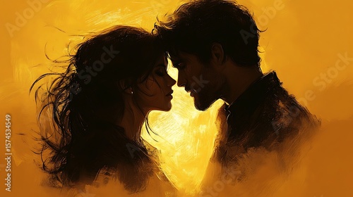 A tender moment shared by two lovers in profile.