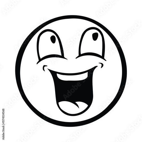 A laughing face is looking up at the sky excitedly