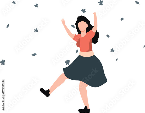 A little girl is dancing with joy