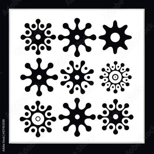 Black abstract circular shapes with dots on white vector