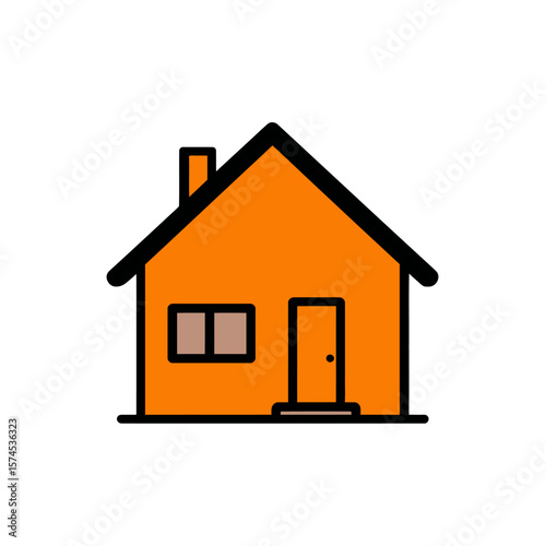 Orange house stands centered minimalist residential illustration white