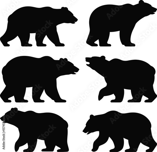  Black Bear Silhouette Vector Walking and Roaring Poses