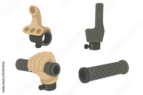 Handlebars and grips displayed in a workshop setting during the day for bicycle repair enthusiasts