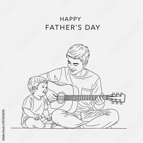 A heartwarming illustration of a father playing guitar for his child on Father's Day, capturing a tender moment of love and connection.