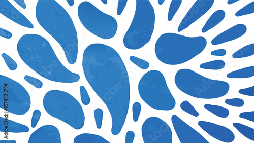 Illustration of scattered blue organic shapes on a white background creating a pattern design look