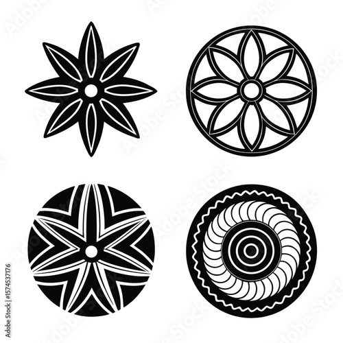Geometric abstract symbols star flower circular patterns vector