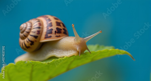 Snail on Leaf, Close-up Macro