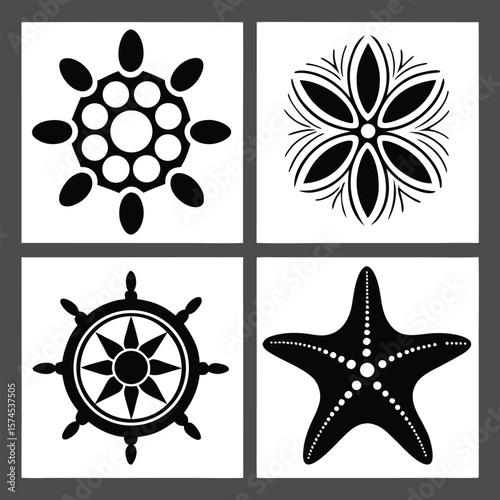 Nautical symbols abstract patterns black white vector