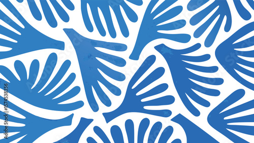 Abstract blue seaweed pattern on white background creating a marine themed wallpaper design artfully
