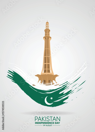 Pakistan miner brush flag independence day 14 august vector poster