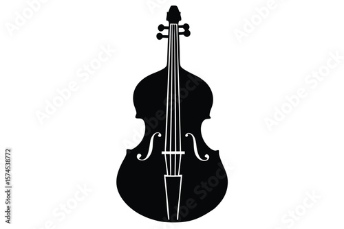 Elegant black silhouette of a double bass on a white background