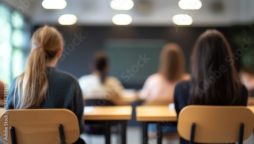 Students sitting in a classroom, facing the front, engaged in a lesson or lecture.