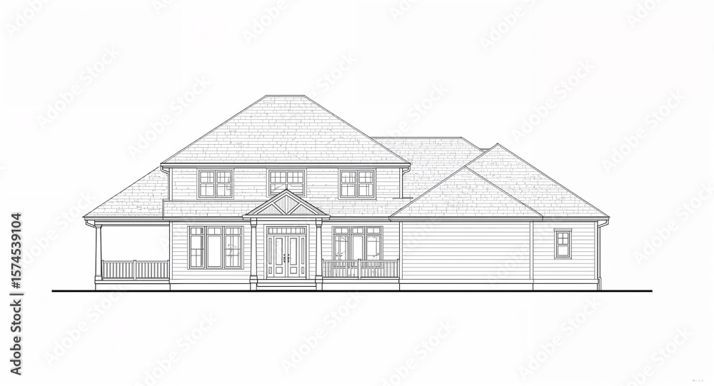 Fototapeta premium House elevation from east side view line art hand drawing in plain white background