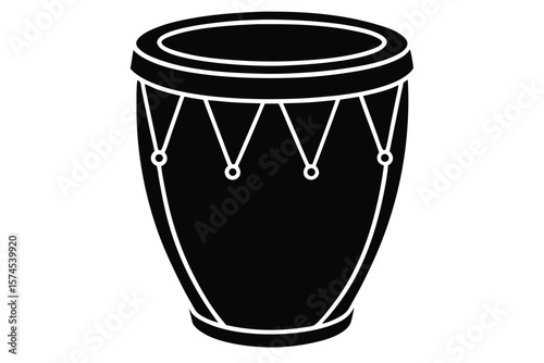 Black silhouette of a traditional conga drum with white outline