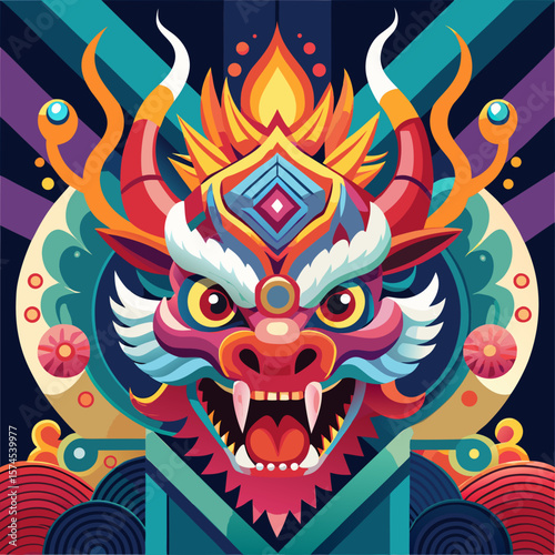 Intricate dragon art with vibrant colors showcases mythological design, perfect for cultural events or decorative graphic usage in digital media.