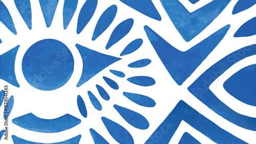 Abstract blue and white pattern featuring a central circular shape with radiating elements design art