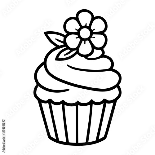 Flower Decorated Cupcake Icon Vector - Elegant Floral Dessert Illustration