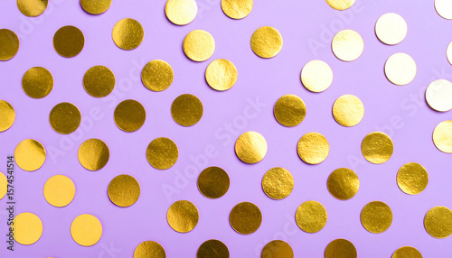 Gold confetti on purple background.