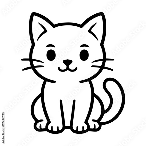 Cute Happy Kitten Cat Sitting Icon Vector - Adorable Feline Pet Illustration