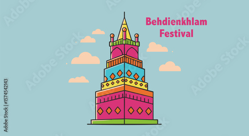 Vibrant Behdienkhlam Festival Tower