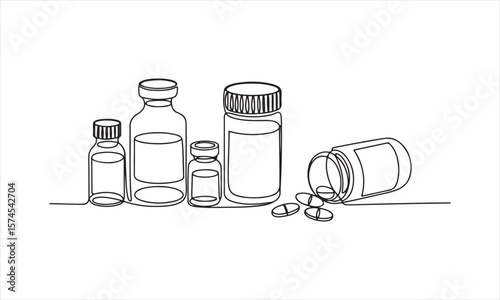 Medical Bottles and Pills Line Art for Healthcare Illustrations