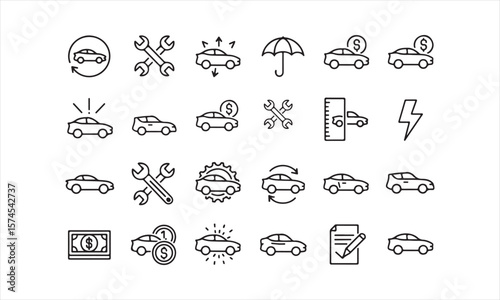 Automobile Service and Insurance Line Icons Collection