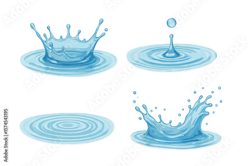 Splashing droplets create beautiful water patterns in various shapes and sizes