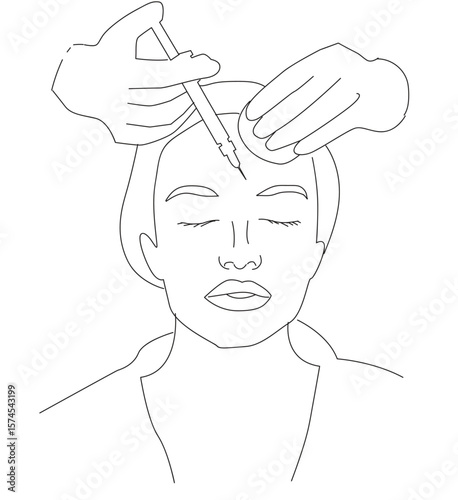 line art Beauty Injection. Doctor hands in gloves with syringe
