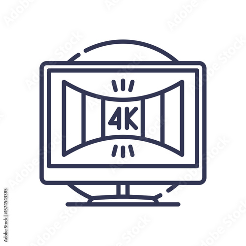 Icon of a 4K display with a wide, panoramic screen. Symbolizes ultra-high definition, immersive visuals, wide color gamut, and high dynamic range for superior picture quality.