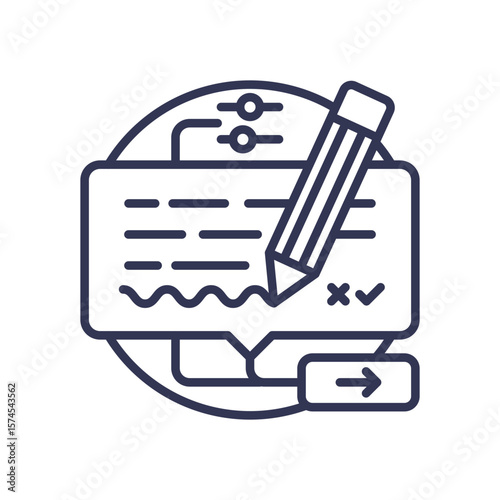An icon showing a pencil editing text in a prompt box. It symbolizes prompt engineering: crafting and refining instructions for an AI model (background nodes) to get a desired output.