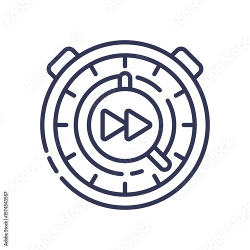 A line icon of a stopwatch with a fast-forward symbol. It represents time compression, accelerating processes, increasing productivity, and efficiency.