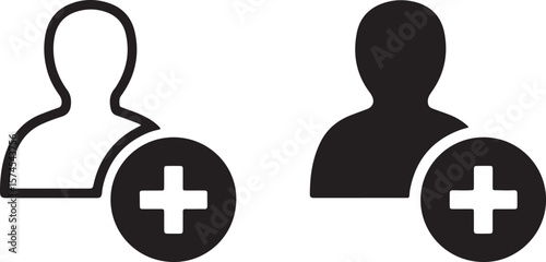 Add new user or friend icon in line and solid style, invite person
