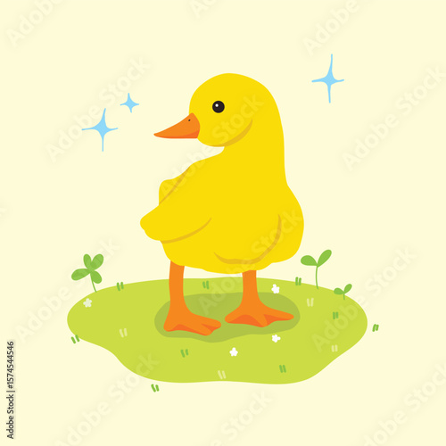 Yellow Duck Illustration cute drawing style vibrant color isolated vector