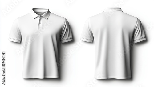 Front and back views of a plain white polo shirt with short sleeves and a collar, displayed on a white background.