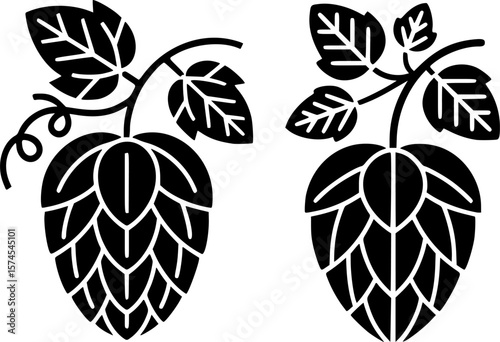 Bold silhouette of hop cone with vines and leaves for International Beer Day branding