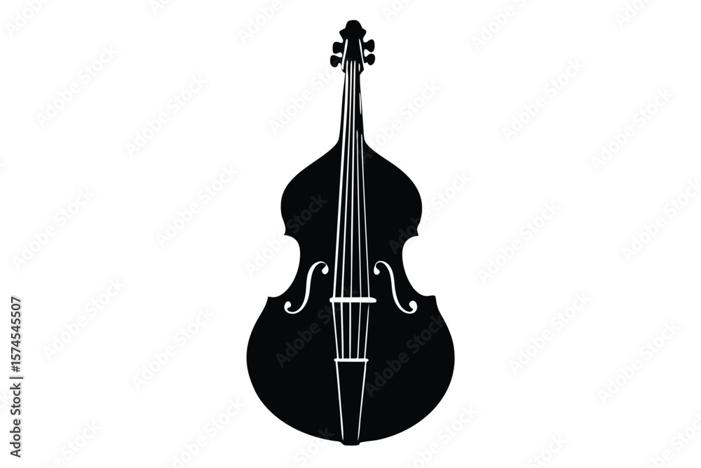 Fototapeta premium Classic black silhouette of a double bass on a white background