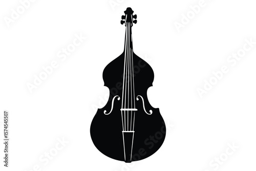 Classic black silhouette of a double bass on a white background