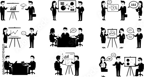 Business people meetings and conferences icons
